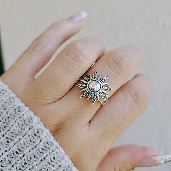Sterling Silver Sun Ring, Large Sun Ring, 925 Silver, Sunshine Sunset Ring, - Picture 10 of 10